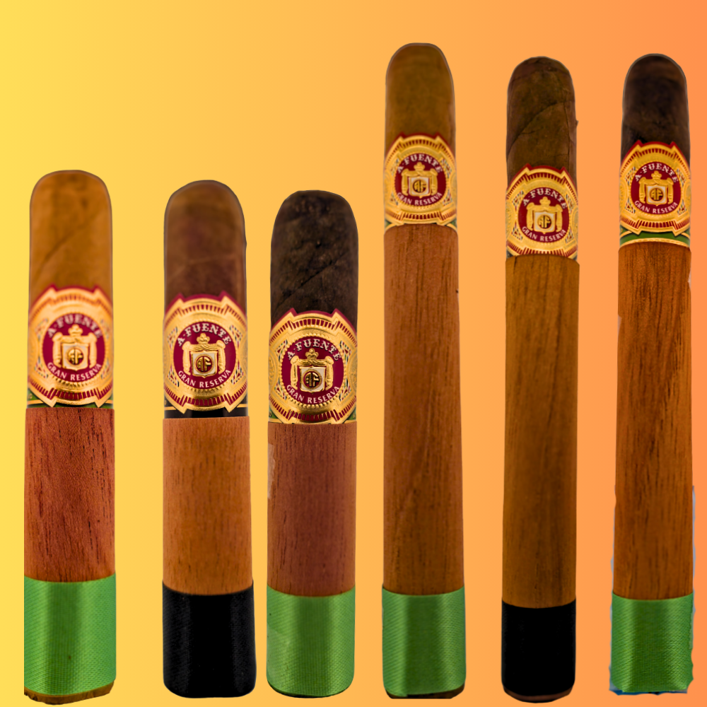 A variety of Arturo Fuente Chateau Fuente cigars, showcasing different sizes and wrapper colors