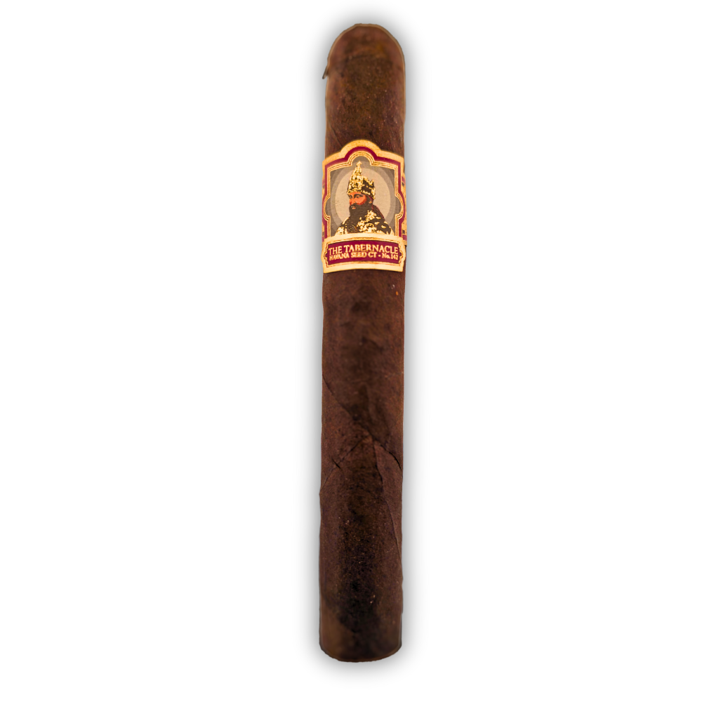 Tabernacle Series cigars inside open cedar box, neatly lined with bold and elegant cigar bands.