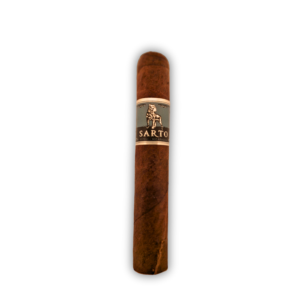 Warped Sarto cigars in a wooden box with open lid showing cigars in protective wrapping.