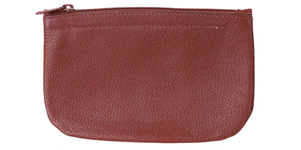 Genuine Leather Zip Pouch - Brown